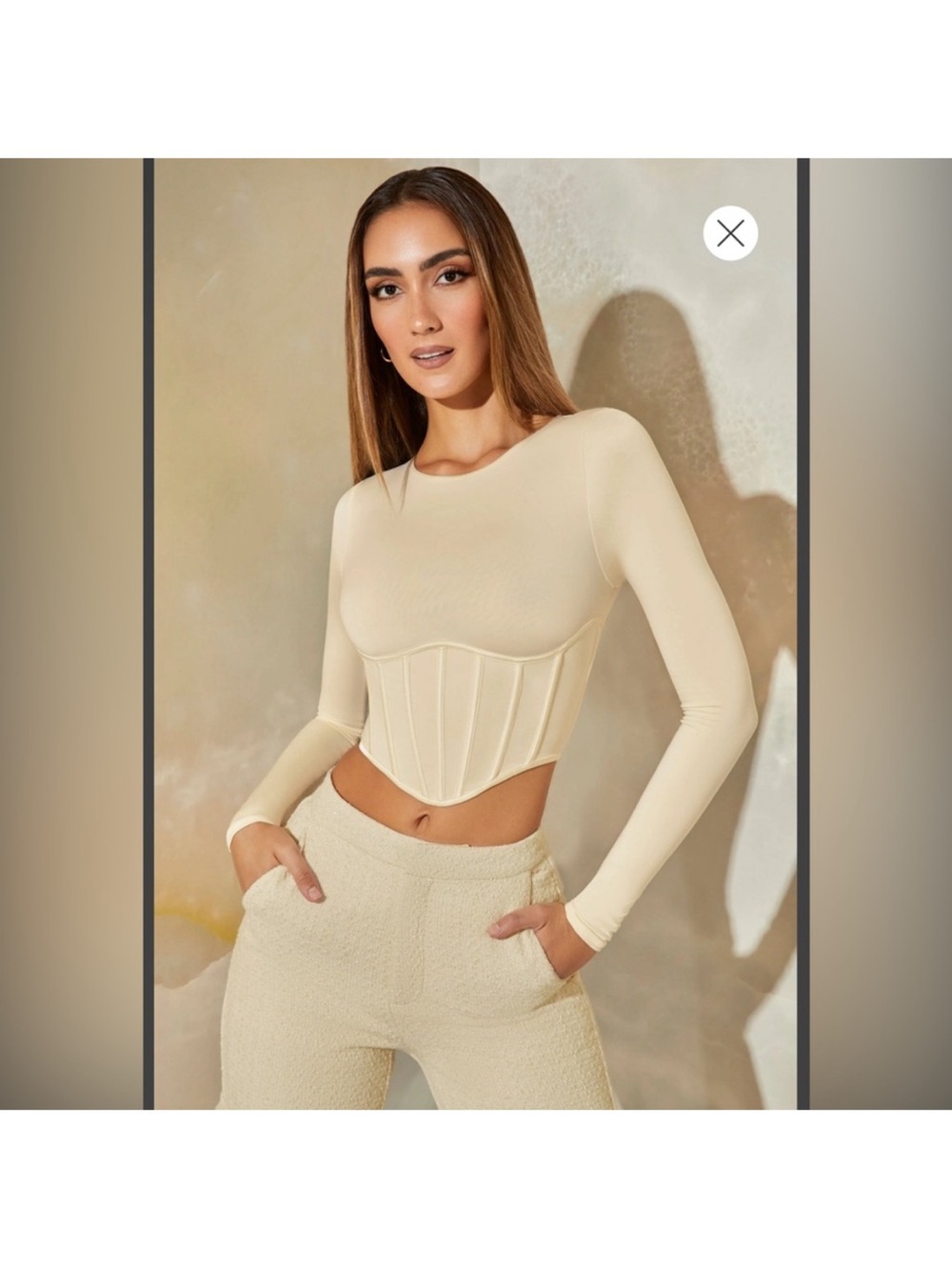 Oh Polly Cream Long Sleeve Corset Crop Top